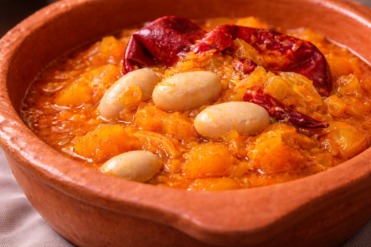 zuppa di zucca e fagioli fatta in casa servita calda