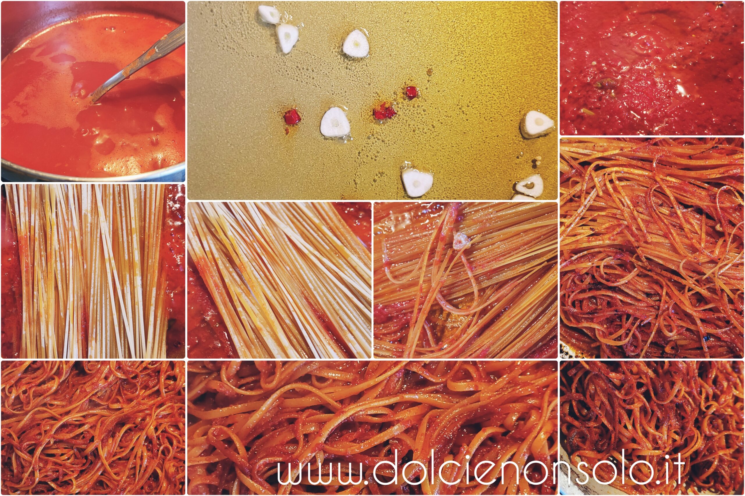 fasi di preparazione spaghetti all'assassina