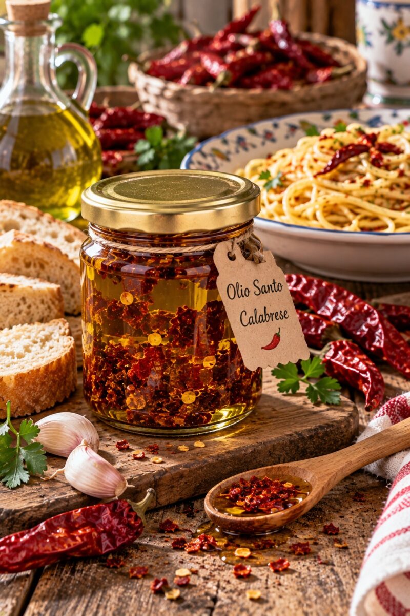 Olio santo calabrese con peperoncini tostati