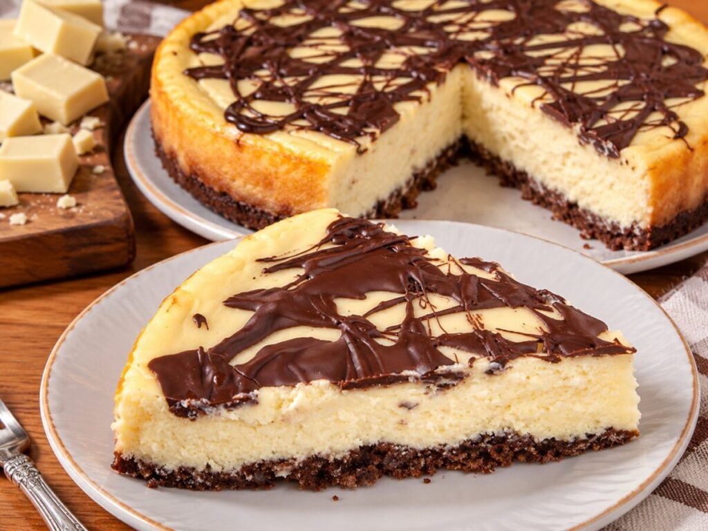 Fetta di cake al cioccolato bianco pronta da servire