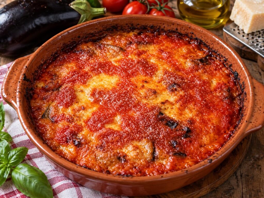 Riso al forno con melanzane e scamorza filante
