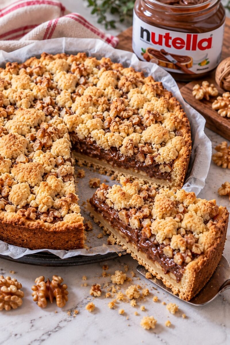 Fetta di sbriciolata alla Nutella con ripieno cremoso