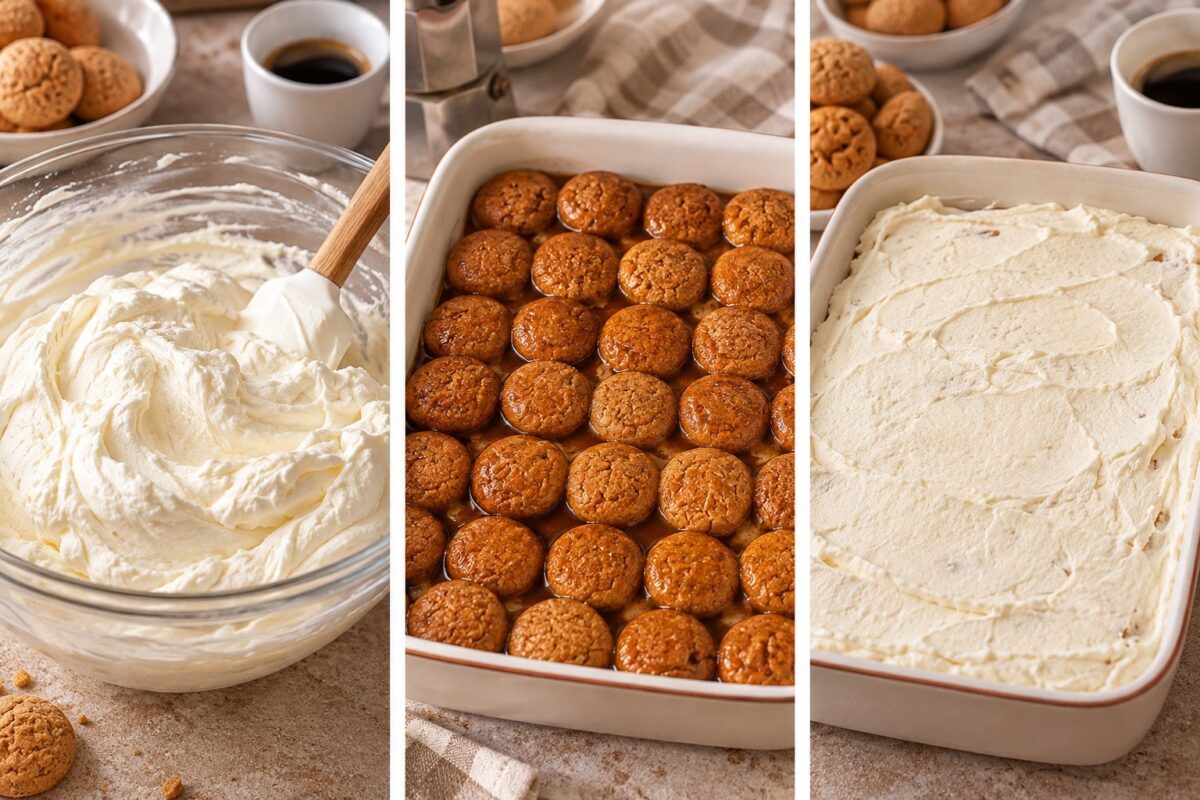 Preparazione del semifreddo agli amaretti e caffè