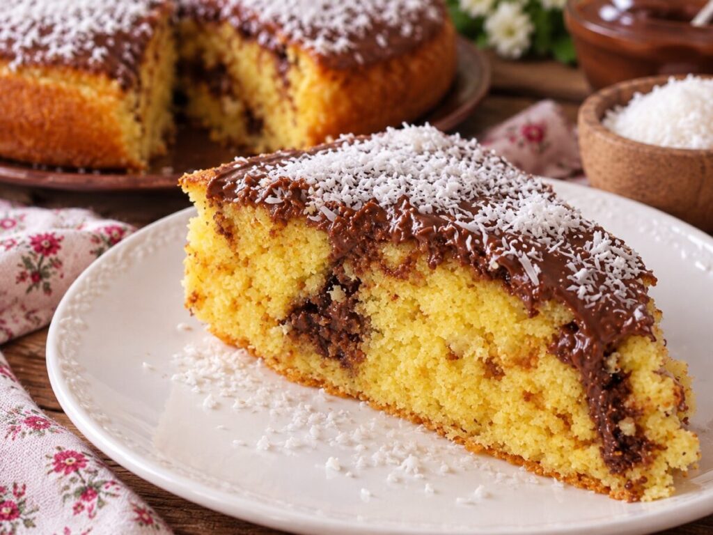 Torta al cocco e Nutella soffice con Nutella e cocco