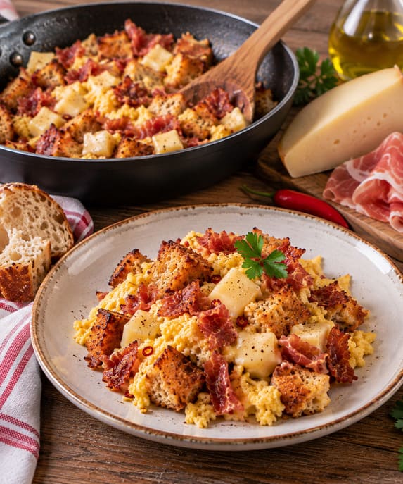 uovo strapazzato con prosciutto e caciocavallo