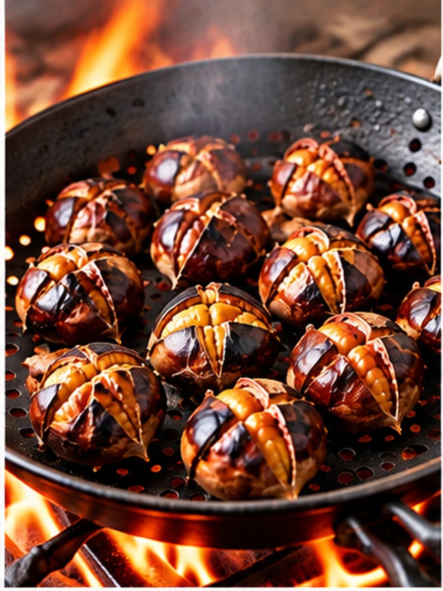 Castagne arrostite in padella forata