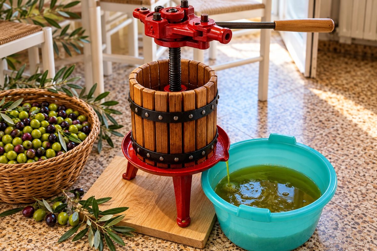 Olive pressate con il torchietto