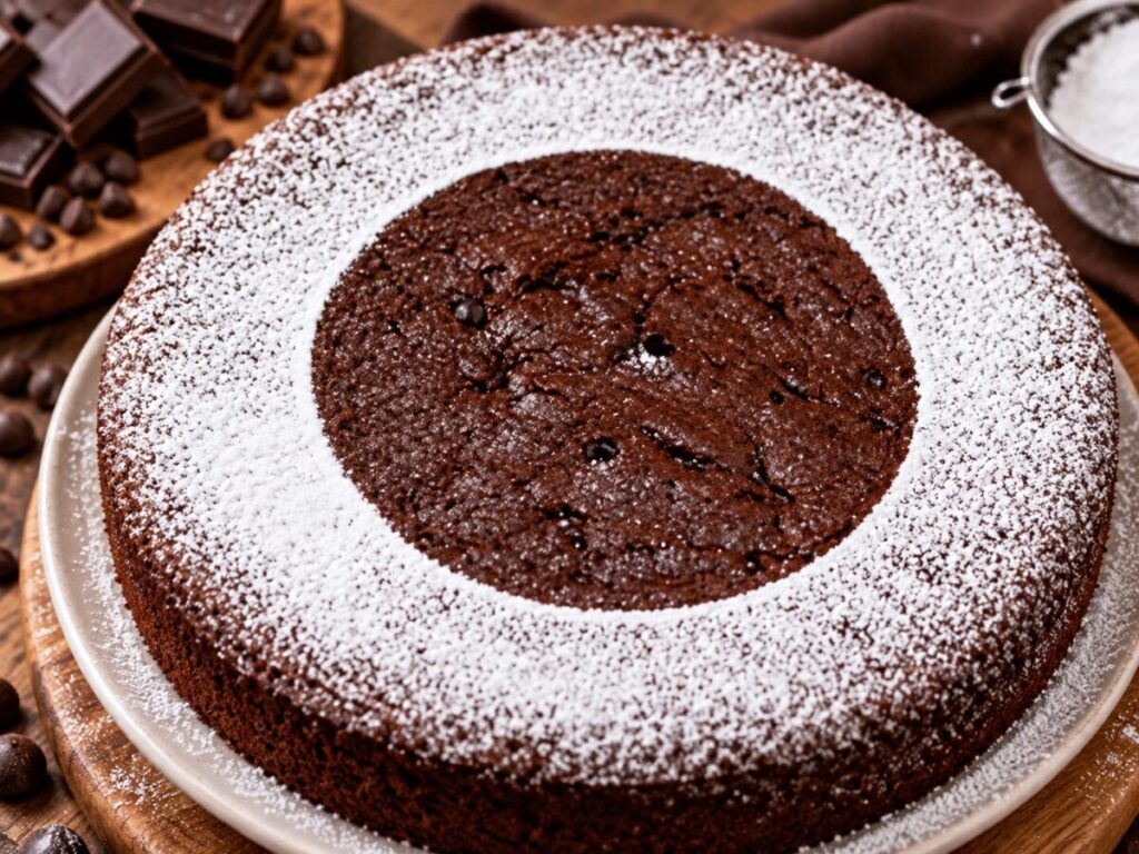 Torta al cioccolato e caffè con zucchero a velo