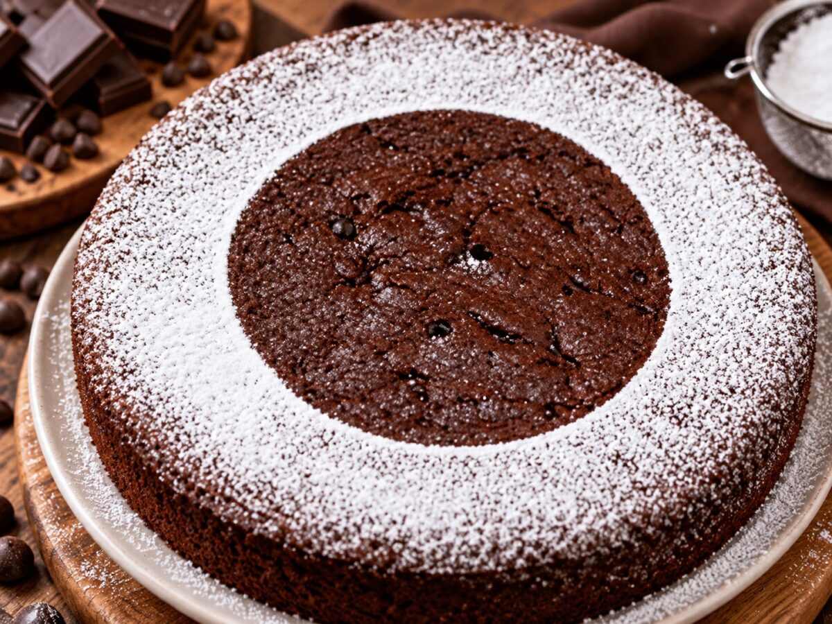 Torta al cioccolato e caffè con zucchero a velo