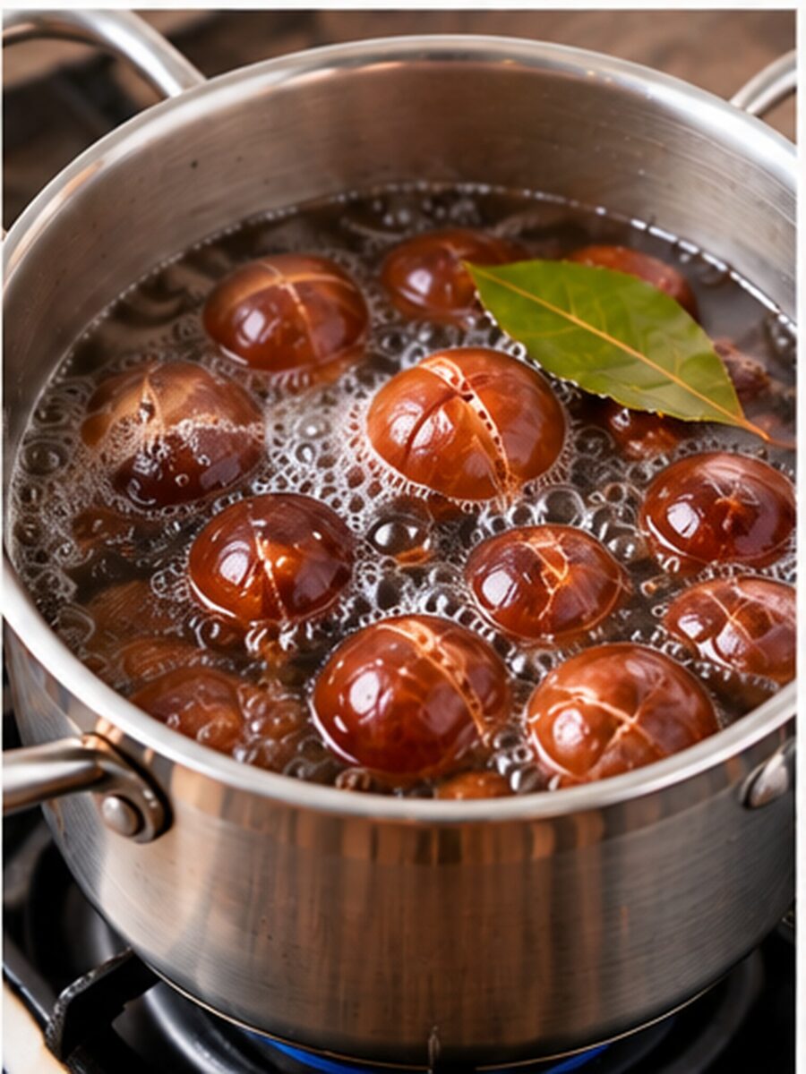 Castagne bollite in pentola
