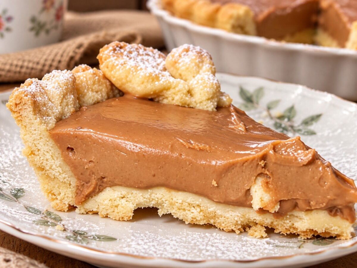 Fetta di crostata di pasta brisée con mascarpone e tre cioccolati