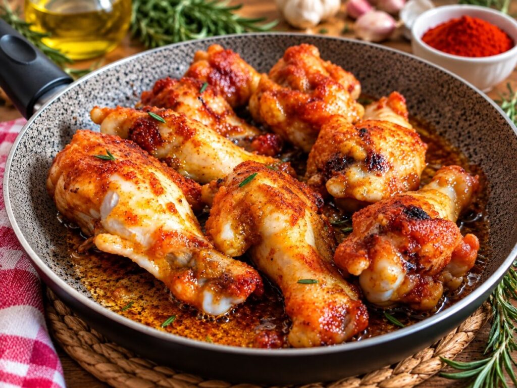 Alette di pollo con paprica rosolate in padella, dorate e profumate al rosmarino