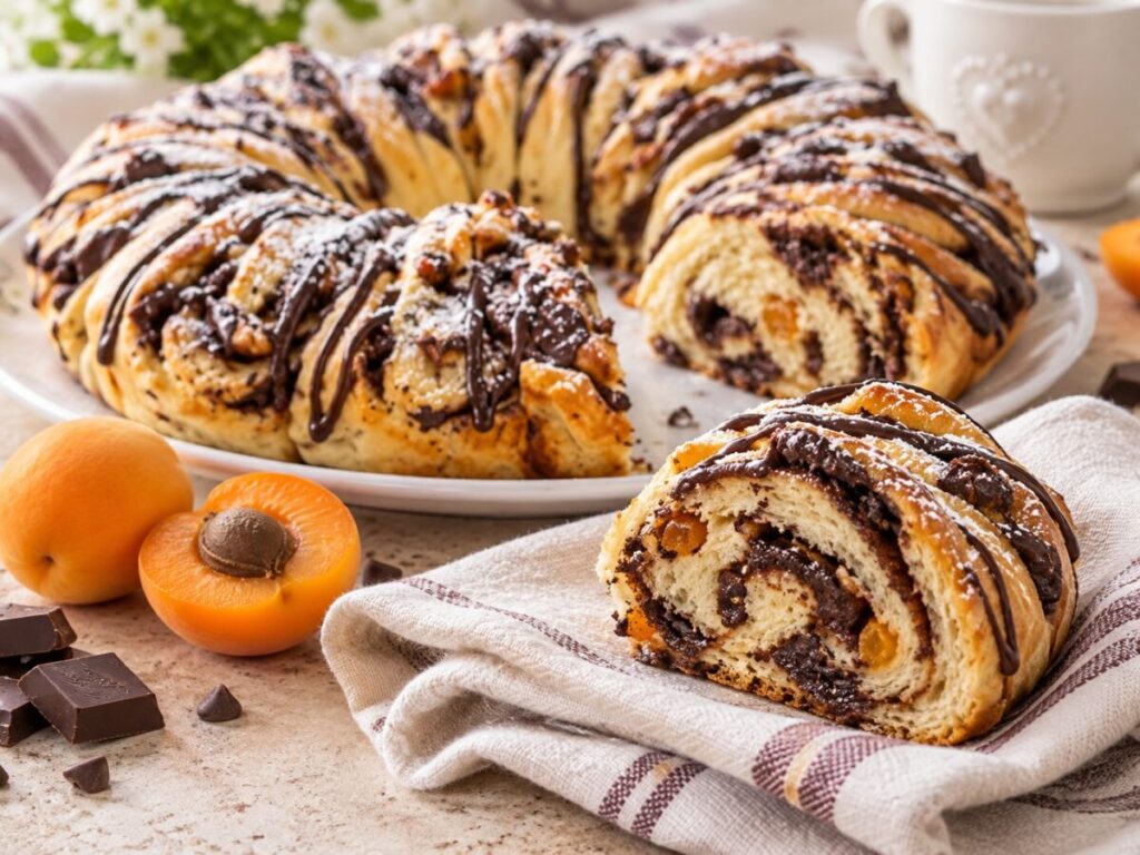 Ciambella al cioccolato e albicocche secche.