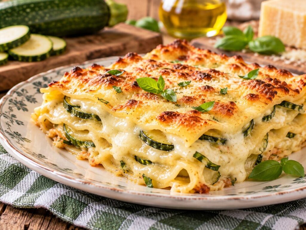 Lasagne con zucchine e besciamella cremose e filanti
